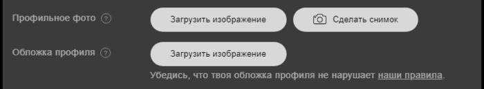 Внизу формы система попросит загрузить фото профиля и обложки. Выбирайте что-то не сильно эротичное.